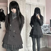 Japanese Vintage Academy Style 2 Piece Set Women Double Breasted Thickened Wool Coat Pleated Plaid Mini Skirt Slim Fit Casual