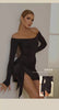 Latin Dance Dress Set for Women Black Off-shoulder Long-sleeved Fringed Skirt Suit Cha-cha Salsa Ballroom Dance Training Clothes