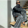 Vintage Sequin Snowflake Jacket For Women Long Sleeve Stand Collar Loose Coat Lady Wool Blend Warm Thicken Outwears