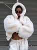 Women's Faux Fur Coats Hooded Patchwork Zipper Cropped Jackets Street Female Lantern Long Sleeves Loose Autumn Winter Outerwears