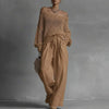 Chic Mesh Knit Sweater Two Piece Set Women Off Shoulder Drawstring Baggy Wide Leg Trousers Suit Casual Streetwear Holiday Outfit