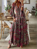 European and American Bohemian Style Flared Sleeve Print V-Neck High Waisted Vacation Dress Floral Women's Long Skirt