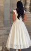 Minimalist White Boat Neck Midi Dress Women Elegant Cap Sleeve A-line Flare Eyelet Embroidery Vestido Wedding Formal Party Gown
