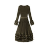 Solid Color Bubble Pleated Women ’s Dress Round Neck Long Sleeve Beaded Waist Pink Dress Spring 2DB7194
