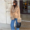 Women Faux Fur Collar Puffer Jacket Lapel Oversized Long Sleeve Warm Loose Thick Coat Female Winter Casual Jackets