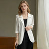 Women White 3/4 Sleeve Blazer Elegant Office Business Suit Jacket Loose Pocket Formal Workwear Ladies Casual O