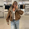 Casual Patchwork Women Coat Elegant Long Sleeve Stand Collar Pleated Female Outwear Autumn Winter Lady Streetwear