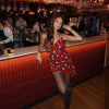 Contrast Polka Dot Sheer Short Dress Women Chic Lapel V-neck Long Flare Sleeves With Wrap Tie Dresses Layered Daily Ootd Styling