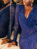 Sexy See Through Dress Women V-Neck Ruched Button Leopard Lace-Up Flare Sleeve Elegant Evening Stretch Slim Bodycon