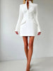 Office Elegant Dress Women Autumn Single Breasted Stand Collar Simple Solid Street Commute Skinny Suit Bodycon