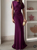 Casual O-neck Draped Gowns Dress Elegant Hight Waist Slim Fit Evening Dress Vestidos Women Temperament Solid Long Dress