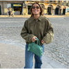 Casual Suede Jackets Women Loose High Neck Long Sleeves Pocket Zipper Coats Female Autumn Winter Chic Solid Outwear