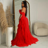 Women Tierred Mesh See Though Off Shoulder Sweetheart Collar Maxi Long Floor Length Dress Evening Sexy Party Dresses