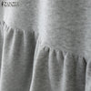 Stylish Ruffled Hem Sweatshirt Dresses Autumn Crew Neck Long Sleeve Solid Color Pullover Robes Femme Maxi Vestidos
