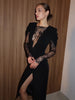 Eelgant Lace Women's Dress Patchwork Long Sleeves Autumn Party Slim Fit Sheath Velvet Sexy Split Female Vestidos