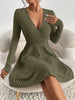 for autumn/Winter Women Knit Slim Sexy Bodycon Dress V-Neck Long Sleeve Dress Solid Casual Midi Sweater Dress