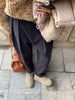 Women Casual Loose Pockets Woolen Suit Pants Autumn Winter High Waist Thicken Korean Ladies Solid Harem Trousers WP49