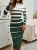 Office Ladies Knitted Dress Elegant Striped Print Slim Long-sleeved Dress Autumn Winter