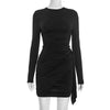 Sexy O-neck Long Sleeve Bandage Solid Short Dress Streetwear Women's Elegant High Waist Tunics Ruched Party Club Dresses