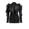 Spliced Mesh Ruffles Casual Blazer For Women Lapel Long Sleeve Tide Loose Fit Jacket Spring Autumn A165