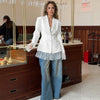 Elegant Lace Blazer Coat Women Office Lady Full Sleeve Single Breasted Jackets Autumn Black Casual Slim Coats