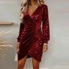 Elegant Sequins Design Long Sleeve Party Dress Women Sexy V Neck Bodycon Dresses For Women Evening Dress Christmas Clothes