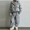 Striped Cotton Jacket Two‑piece Set Women Hooded Zip‑up Coat Wide‑leg Pants Suit Autumn Winter Daily Commute Outfit