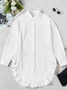 Solid Mini Party Prom White Mini Dresses Women Falbala Lapel Long Sleeve Casual Shirts Casual Vintage Blouses