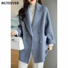 Stylish Long Sleeve Loose Pockets Women Woolen Jacket Autumn Winter Elegant Lapel Thick Female Jackets