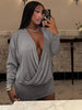 Elegant Deep V-Neck Dress Women Autumn Basic Full Sleeve Stretch Midnight Street Clubwear Party Activity Mini Bodycon
