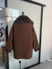 Vintage Thicken Faux Fur Woolen Jacket Women Hooded Pocket Lantern Sleeve Elastic Waist Coat Winter Female Daily Outwear