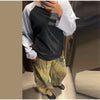 Printed Curved Wide Leg Denim Jeans High Waist Seam Detail Casual Women All-match Long Pants Autumn Chic Outfits