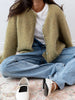 Lazy Style Wool Cardigan Women's Spring and Autumn Loose Round Neck Knitted Short Jacket Soft Long Sleeved Sweater