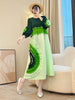 Anmrem Tie Flower Design Women's Pleated Dress O-neck Long Sleeve Colorblock Patchwork Chic Beading Loose Famale Clothes 2DB5753