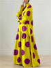 Women's Vintage Purple Polka Dot Maxi Dress Spring Lantern Sleeves Artistic Vacation Party Skirt Dresses for Woman