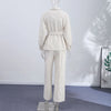 Casual Solid Shirt Trouser Suits Women Full Sleeve Lace Up Lapel Top Wide Leg Pants Lady Set Autumn Female Suit