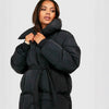Down Jacket Warm Waist-cinching Long-sleeve Tied-waist Loose Solid-color Women's Winter Jacket Lightweight