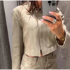 Casual Coat Pant Women Sets Urban Zippers Long Sleeve Jacket Zipper Pleated Straight Trousers Autumn Chic Lady Outfit