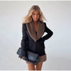 Faux Fur Collar Trim Tweed Set Long Sleeve Side Pockets Chic Women Blazer High Waist Mini Skirt Autumn Elegant Suit