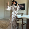 early autumn turtleneck full sleeves shinny ruffles pullover Arabic styles floor length vacation dress female vestido