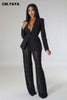 Street Chic Women's Set Long Sleeve Blazer Suit and Mesh Beading Pants Winter Two 2 Piece Set Outfit Tracksuit