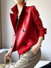 Autumn Winter Red Faux Leather Jackets Women Outwear Long Sleeves PU Leather Short Coats Outwear for Female