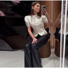Side Button Ruffle Blazer Detachable Ruffle Cuff Jacket Stand Collar Spring Office Retro Edgy Casual Women Blazer