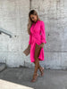 Elegant Long Sleeved Dress Women Solid Color Slim Fit Sexy Pleated Design Lapel Lantern Sleeve Shirt Dress