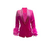 Women's Sparkle Diamond Blazers Coat Female Streetwear Long Sleeve Casual Spliced Feather Chic Suit Coats