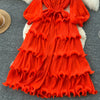 High End Party Ruffles Runway Dresses Women Lantern Sleeve Lace-up Loose Stretch Celebrity Beautiful Long Dress