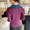 Spring Colorblock Lapel Women's Pleated Short Coat Casual Versatile Single Breasted Jackets 2DB6388