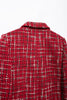 Women Vintage Red Plaid Tweed Coat Slim Turn Down Collar Long Sleeve Jacket Autumn Lady High Street Outwear