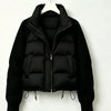 Winter Women Down Cotton Parkas Jacket Cable Knit Sleeve Spliced Stand Collar Thick Warm Short Coat Petite Ladies Outerwear