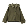 Women's Hooded Short Trench Coat in Olive Green, Brown, and Black, Double-Breasted with Pocket Details, Casual Jacket